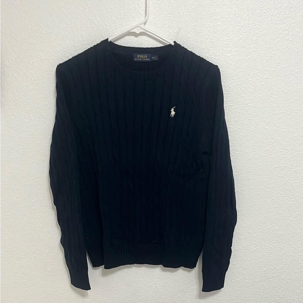 Ralph Lauren Navy Blue Crewneck Sweater Classic Cable-Knit